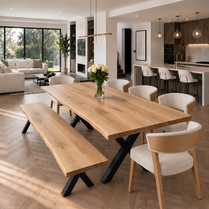 Paraiso Solid Oak Live Edge Dining Set – Table, Bench & 5 Paradiso Chairs