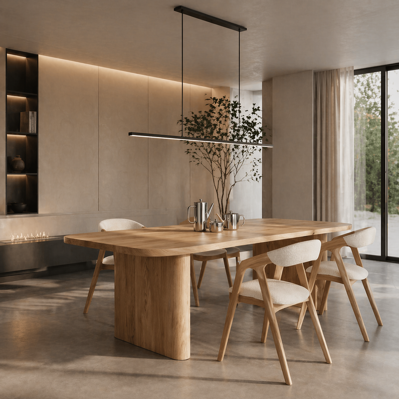 Keld Oak Modern Dining Table Chunky Wooden Base