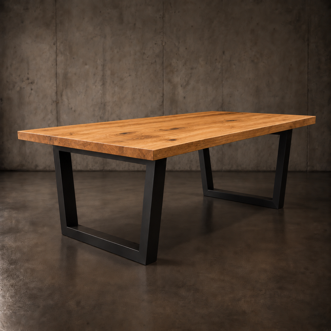 Elsham Solid Oak Dining Table Chunky V Steel Leg