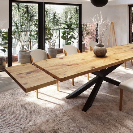 Brigg Dining Table Straight Edge Extendable 2 Sides  Spider Steel Base