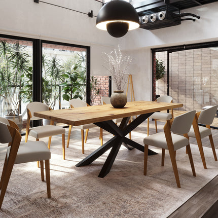 Brigg Straight Edge Rustic Dining Table Steel Spider Frame Base