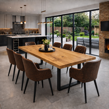 Holme Solid Oak SET Table/8 Chairs - Solid Oak Dining Table/Chairs Eske Brown
