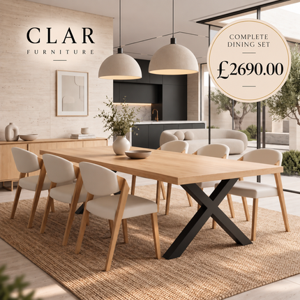 Somerby Solid Oak Dining Set – Oak Table & 6 Rocco Chairs with XF Steel Legs