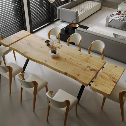 Firsby Live Edge Extendable 2-Sides Dining Table X Frame Steel Legs