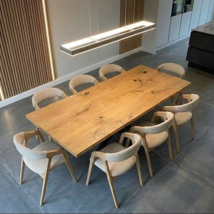 Somerby Solid Oak Dining Table Straight Edge with Chunky X Frame Steel Leg 160 x 90 cm (6 seater)