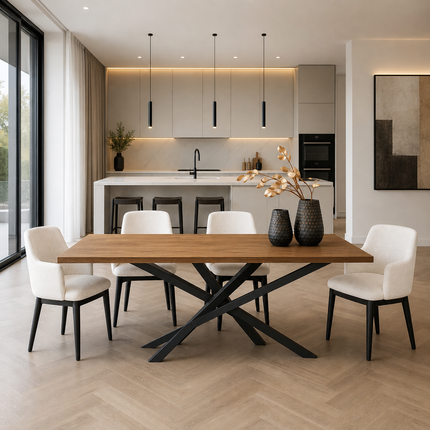 Potton Oak Modern Dining Table with Stel Base