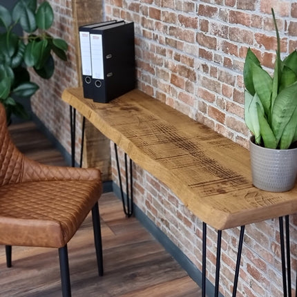 Firsby Live Edge Small Desk Console Table Hairpin Legs Rustic Hallway Table 34cm Width