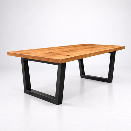 Elsham Solid Oak Dining Table Chunky V Steel Leg