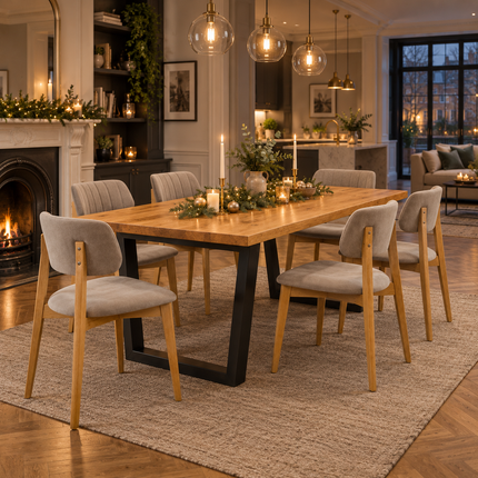 Elsham Solid Oak Dining Table Chunky V Steel Leg
