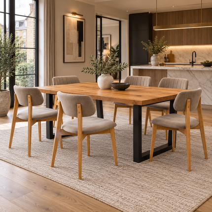 Elsham Solid Oak Dining Table Chunky V Steel Leg