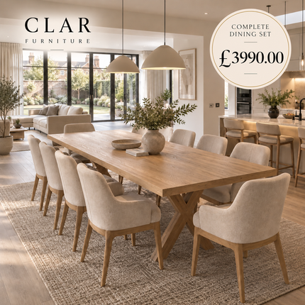 Tetney Solid Oak Dining Set – Table & 10 Rafael Chairs with XF Wooden Legs