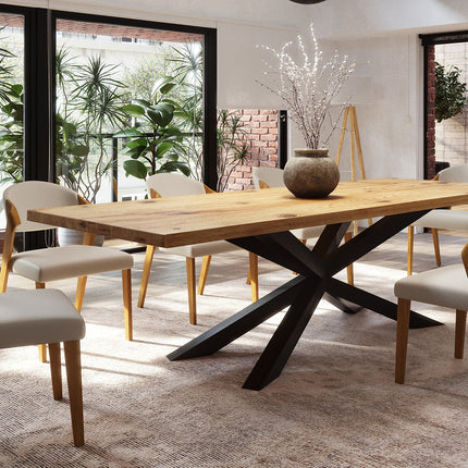 Brigg Straight Edge Rustic Dining Table Steel Spider Frame Base