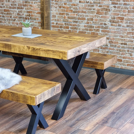 Farmer XF Chunky Dining Table Rustic Natural Wood - Industrial XF Chunky Frame Legs - Handmade Stylish Cozy and Modern