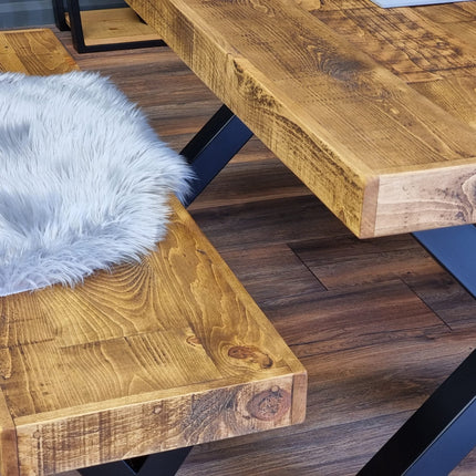 Farmer XF Chunky Dining Table Rustic Natural Wood - Industrial XF Chunky Frame Legs - Handmade Stylish Cozy and Modern