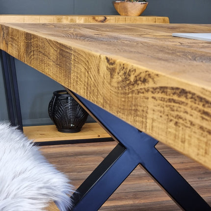 Farmer XF Chunky Dining Table Rustic Natural Wood - Industrial XF Chunky Frame Legs - Handmade Stylish Cozy and Modern