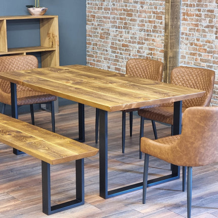 Louth Dining Table Rustic Wood Chamfer Edge Metal Legs Cotswold