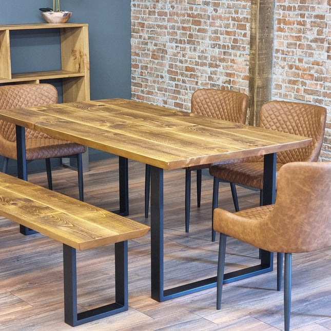 Louth SQ Dining Table Solid Wood Chamfer Edge - Industrial Square Steel Legs - Modern Rustic Interior Design Cozy Natural and Stylish
