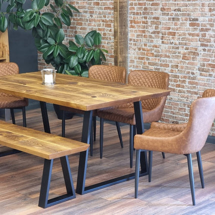 Louth Dining Table Rustic Wood Chamfer Edge Metal Legs Cotswold