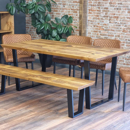 Louth Dining Table Rustic Wood Chamfer Edge Metal Legs Cotswold