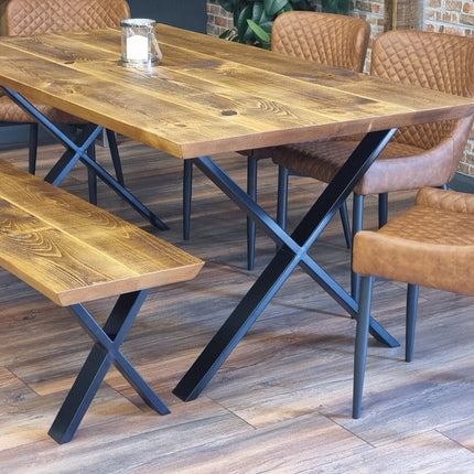 Louth Dining Table Rustic Wood Chamfer Edge Metal Legs Cotswold