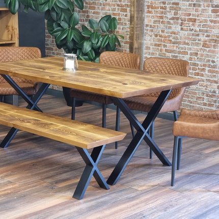 Louth Dining Table Rustic Wood Chamfer Edge Metal Legs Cotswold