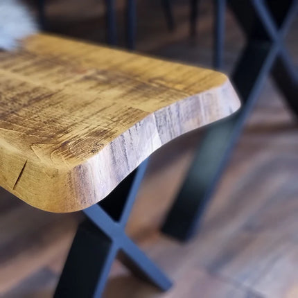 Live Edge Round Corners Dining Bench with Metal Legs