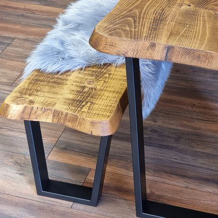Live Edge Round Corners Dining Bench with Metal Legs