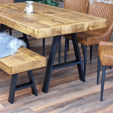 Dining Table Industrial Boston Dine Table A Frame Steel Legs Industrial Rustic Wood – Handmade Kitchen Table