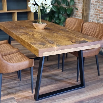 Grantham Thick Dining Industrial Dining Table Trapezium Steel Legs