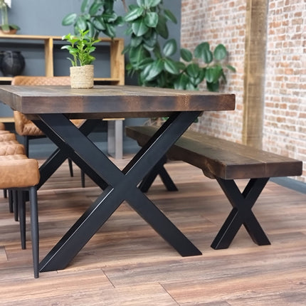 Industrial Farmhouse Handmade Bench 3" Rustic Wood - Chunky Metal Legs