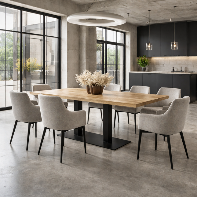 Moorby Solid Oak Dining Table Steel Leg