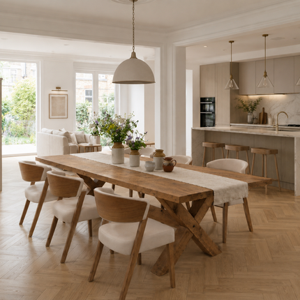 Brigg Straight Edge Dining Table with Chunky Style X with Beam  Wooden Base