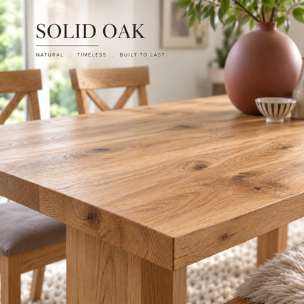 Brigg Solid Oak Straight Edge Dining Set – Table, Bench & 5 Alex Velvet Grey Oak Chairs