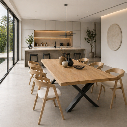 Bryton Solid Oak Dining Table XF Steel Legs