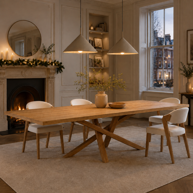 Derby Oak Modern Dining Table Crossover Wooden Base