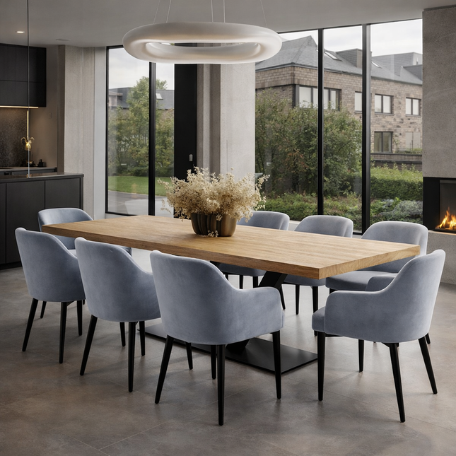 Bicker Solid Oak Dining Table Steel Base