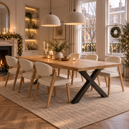 Somerby Solid Oak Dining Set – Oak Table & 6 Rocco Chairs with XF Steel Legs
