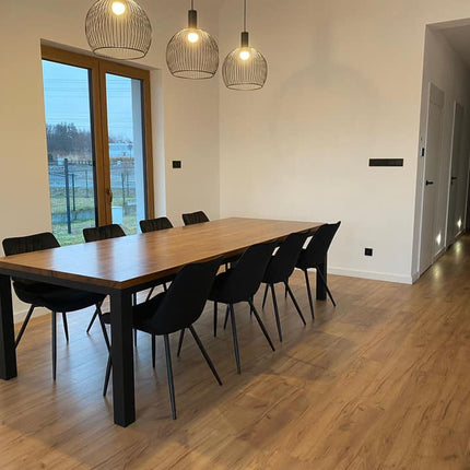Stewton Solid Oak Dining Table End Pin Steel Legs