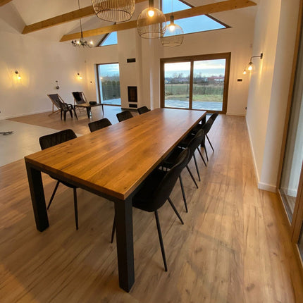 Stewton Solid Oak Dining Table End Pin Steel Legs