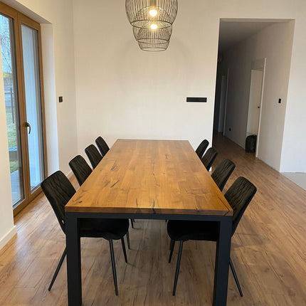Stewton Solid Oak Dining Table End Pin Steel Legs