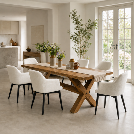 Firsby Live Edge  Dining Table with Chunky Style X with Beam Wooden Base