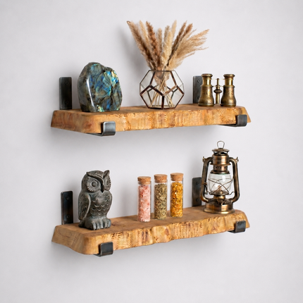 Croxby Live Edge Round Corners Rustic Shelf U Shaped Bracket