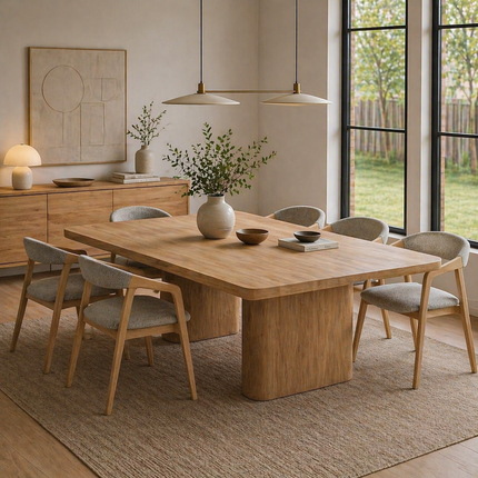 Keld Oak Modern Dining Table Chunky Wooden Base