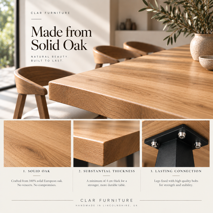 Firsby Solid Oak Live Edge Dining Set – Table, Bench & 6 Eske Brown Chairs with X-Frame Steel Legs