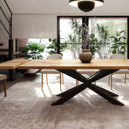 Brigg Dining Table Straight Edge Extendable 2 Sides  Spider Steel Base