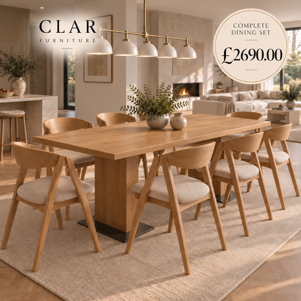 Rase Solid Oak Dining Table Set with 8 Aby Chairs
