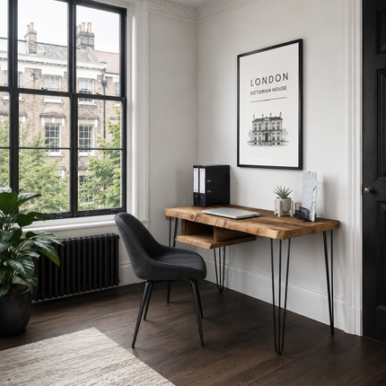 Firsby Live Edge Desk with Shelf Industrial Metal Legs 40mm Thick Rustic Wood