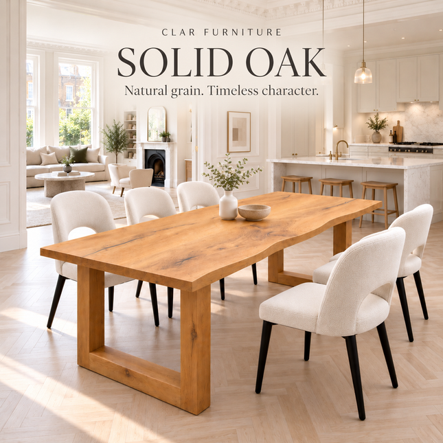 Firsby Rustic Solid Oak Live Edge Dining Table with Chunky Wooden Square Legs
