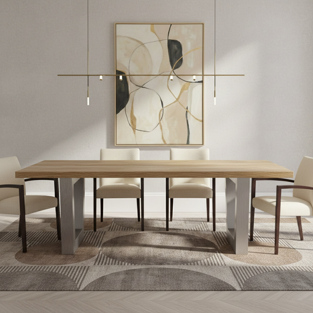 Graby Solid Oak Dining Table Chunky VF Brushed Stainless Steel Legs