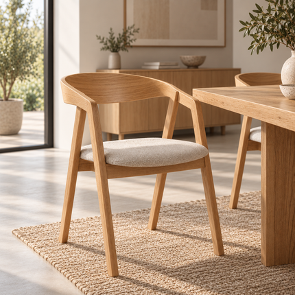 Firsby Solid Oak Live Edge Dining Set – Table, Bench & 4 Aby Velvet Beige Chairs | XF Steel Legs